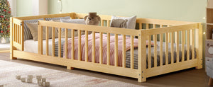 English Elm Twin Twin Size Floor Bed with Safety Guardrails and Playful Door for Kids, Pine/Plywood, Low Profile Natural W1580P338949