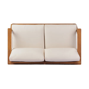 English Elm 2-piece Acacia Wood Outdoor Loveseat Set Mid-century Slatted Table All-weather Cushions N767P359941T