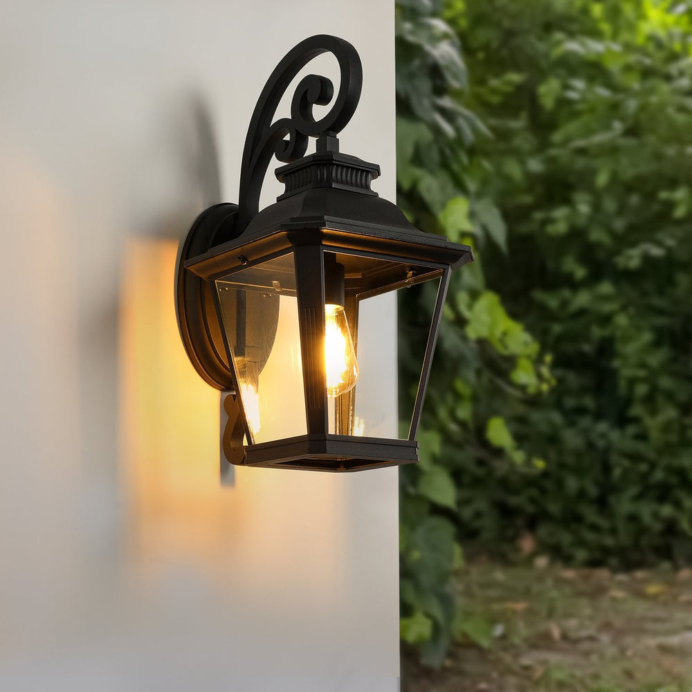 English Elm 21"(h) Matte Black Aluminum Scroll Outdoor Wall Sconce Clear Glass Lantern for Porch W2312P415981