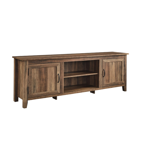 English Elm Walker Edison - Modern Farmhouse 2-Door Grooved 70" TV Stand Rustic Oak – Adjustable Shelves, Cord Management, Durable MDF B185P169352