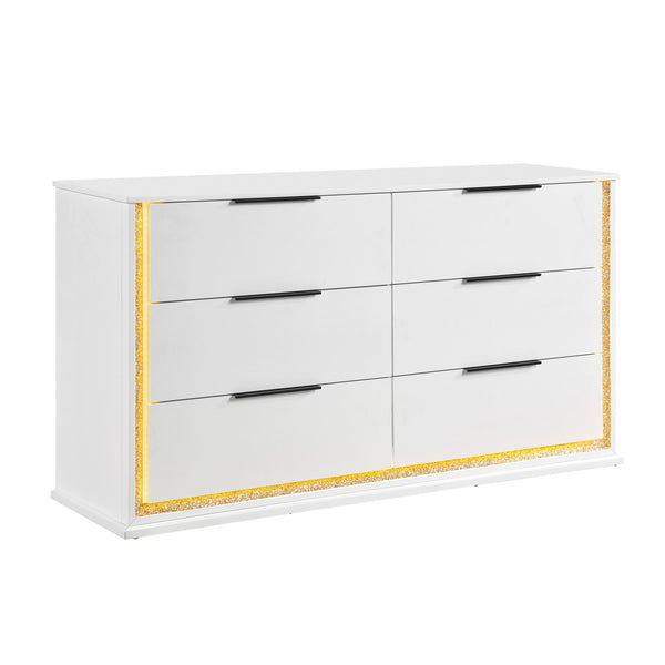English Elm Contemporary White Lacquer Six Drawer Dresser with Led Lighting Glam Bedroom Storage B011P458600