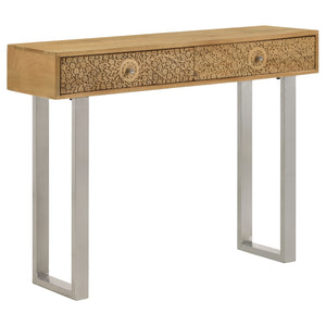 English Elm Harmony Modern Natural & Silver 2-Drawer Console Table with Sled Base, Knob Handles, Warm Wood Charm B062P333444