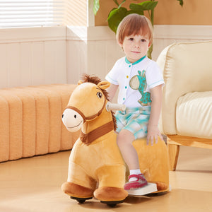English Elm Qaba Battery Powered Toddler Ride on Pony with Music Soft Touch Foam Seat Pu Wheels Brown W2225P249818