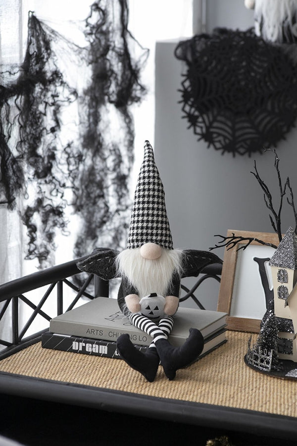 English Elm Set Of 2 Handcrafted Black Gnomes With Wings & Plaid Hats – Whimsical Halloween Decor Accent W2078P237630-GIGA