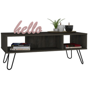English Elm Vassel Espresso Coffee Table with Hairpin Legs, Two Open Shelves, 39" Spacious Top, Modern Brown Finish B20091996