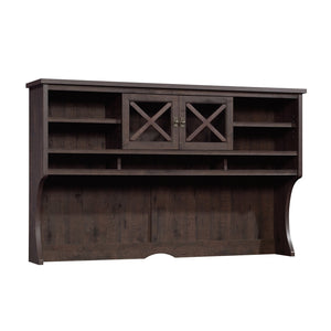 English Elm Hutch, Coastal-Inspired Brown Finish With Glass Doors & Adjustable Shelves For Elegant Storage B356P367818