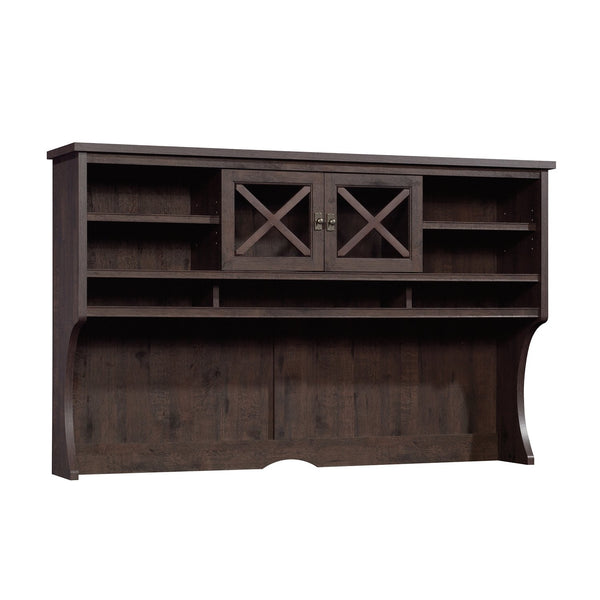 English Elm Hutch, Coastal-Inspired Brown Finish With Glass Doors & Adjustable Shelves For Elegant Storage B356P367818