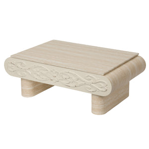 English Elm Rounded Edge Coffee Table Solid Wood Engraved Drawer Modern Living Room Storage Beige+Yellow W3040P428650