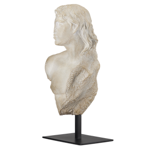 Young Royal Greek Torso Sculpture - Aged Beige Composite Artwork on Metal Base for Elegant Decor