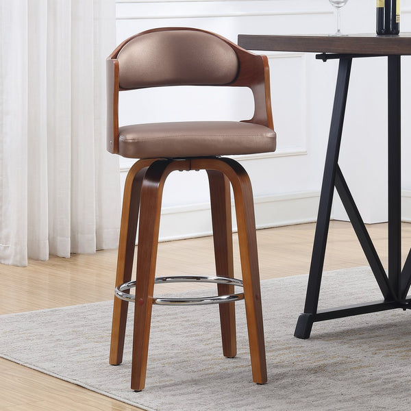English Elm 1pc Mid-century Modern Swivel Counterstool Faux Leather Cushion Curved Wood Back Kitchen B011P479637
