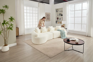 English Elm Curved Boneless Sofa modular 110" sectional with high-density foam & spring core, kid‑friendly curves, no assembly required for easy moving and cozy lounging White W2231S00005