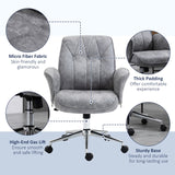 English Elm Vinsetto Microfiber Home Office Chair, Height Adjustable Button Tufted Computer Desk Chair With Swivel Wheels, Tilt Function and Padded Armrests, Light Gray