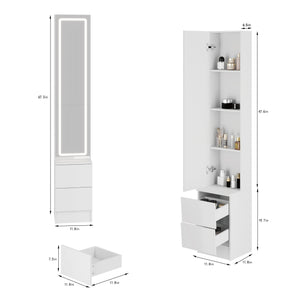 English Elm Length Floor Standing Vanity Mirror Cabinet with Led Lighting Jewelry Cosmetic Storage White W3258P453345
