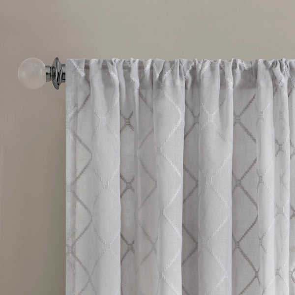 JLA Home Madison Park - Diamond Sheer Window Curtain Panel with Embroidered Diamond Pattern, Lightweight Light-Filtering Elegance Grey MP40-2334