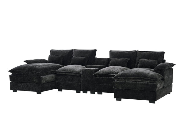 English Elm 120-inch Modular U-shaped Sectional Wool Sofa with Console Usb Ports Six Seats W2564S00026