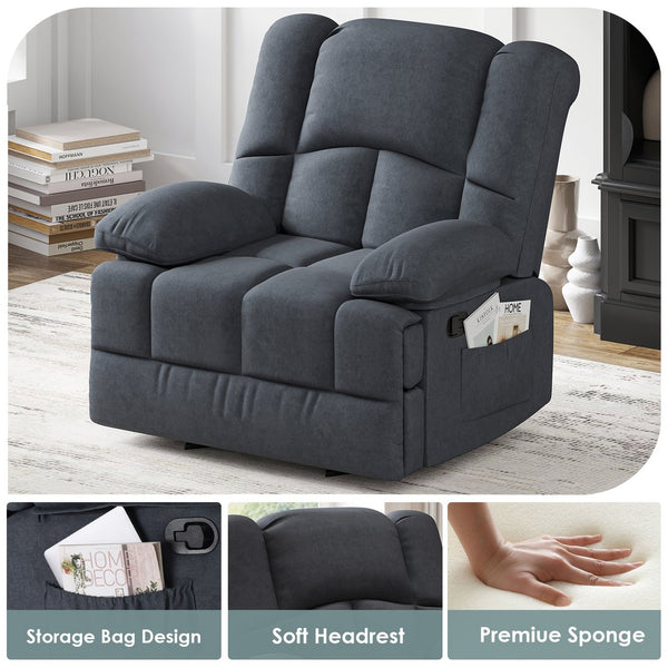 English Elm Oversized Rocking Rocker Recliner Chair with Ergonomic Support, Tool-Free 5-Minute Assembly Comfort Dark Gray T3623P380109