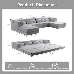 English Elm Compression Modular Floor Sofa Bed - Cozy, No Assembly Needed, Pet-Friendly, Light Grey - Versatile Comfort! W3723S00040
