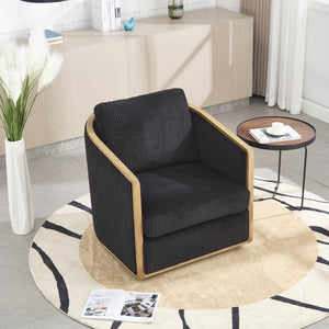 English Elm Corduroy Swivel Barrel Chair with Sturdy Wood Frame & Metal 360° Base, Plush Corduroy Comfort Pop Black W395P220274