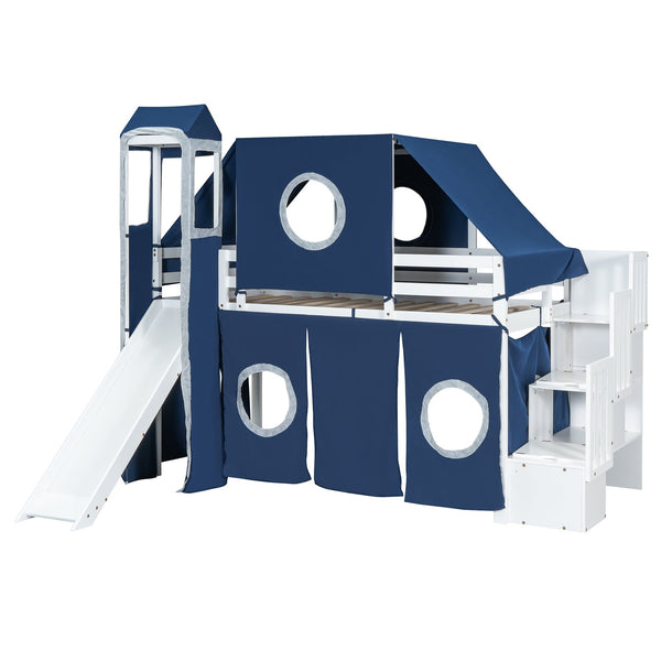 English Elm Twin Castle Loft Bed with Play Tower Pinewood Frame for Kids Bedroom Storybook LT000568AAC-1