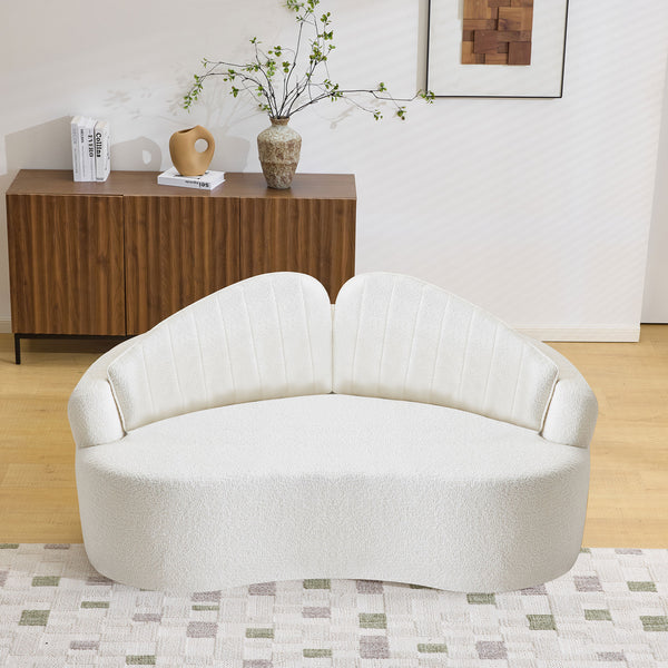 English Elm Curved Two Seat Chenille Sofa Sculptural Wave Design for Studio and Small Living Rooms White W3612P422587