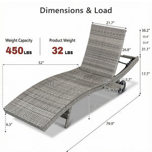English Elm K&k Outdoor Wicker Reclining Chaise Set 2 Piece with Pull Out Tray Rolling Wheels Grey N707P395515E