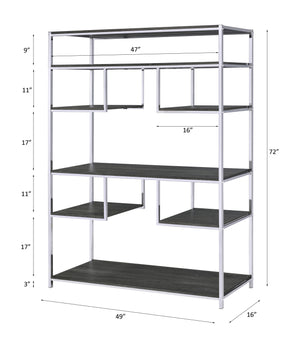 English Elm Vonara Rustic Gray Oak Bookshelf with Chrome Frame — 7 Open Shelves, Etagere Style Storage Appeal B2726P256367