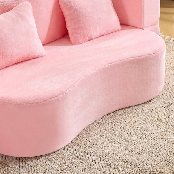English Elm 71-inch plush folding sofa bed with high-density foam, faux fur futon convertible for guests and yoga Pink W1829P362300