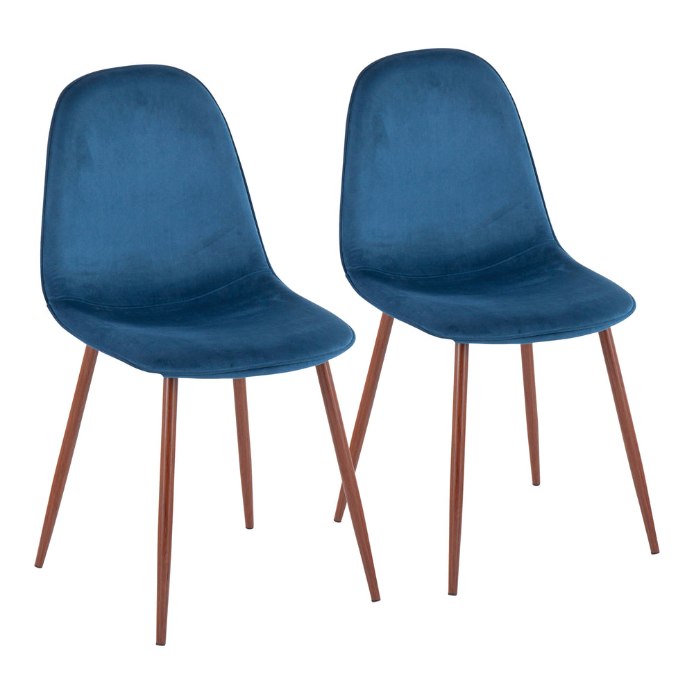 English Elm Mid-century Modern Dining Chairs with Wood Slat Back and Upholstered Seat Set of 2 Blue B202P223637