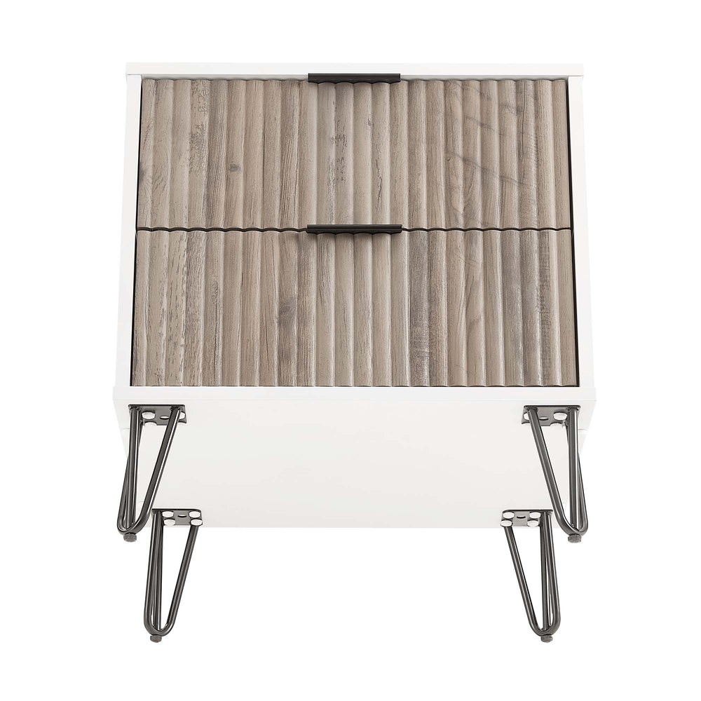 English Elm Dumbo 20" Fluted Nightstand In Rustic Gray & White With Gold Accents For Glam Bedroom Style B365P398141