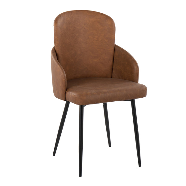 English Elm Dahlia Contemporary Dining Chair Set Of 2 - Black Metal & Camel Faux Leather With Chrome Accent B202S01190