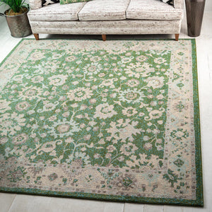 Unique Loom Penrose Krystle Machine Made Floral Rug Green, Beige/Ivory/Light Blue 8' 0" x 8' 0"