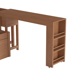 English Elm Twin Daybed Pine Frame with Trundle Desk Hutch Shelves and Storage for Kids Rooms Brown W1580S00459