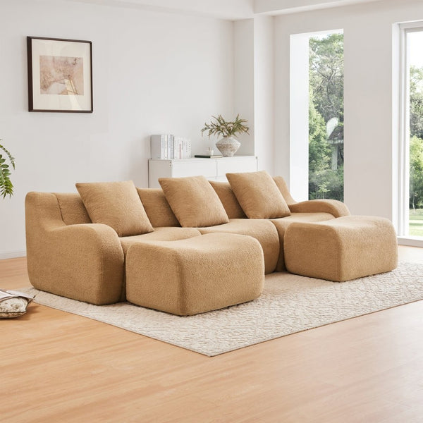English Elm U-Shaped Plush Teddy Fabric Sofa With Curved Armrests, No Assembly, Anti-Slip Design For Cozy Living W714S01433-GIGA