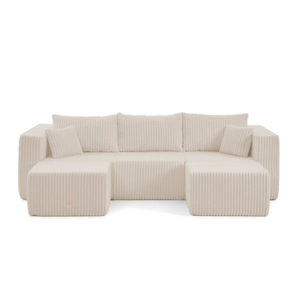English Elm Compact Modular Sectional Corduroy Sofa High Density Foam Fill for Small Space Living Beige W487P411611
