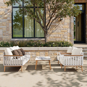 English Elm Jennifer Taylor Home - Calarono Teak & Aluminum Patio Accent Arm Chair Set of 2 — Sand Dune Chenille Cushions, UV‑Resistant Comfort, Rust‑Proof Frame (32x30x30) B2719P320844