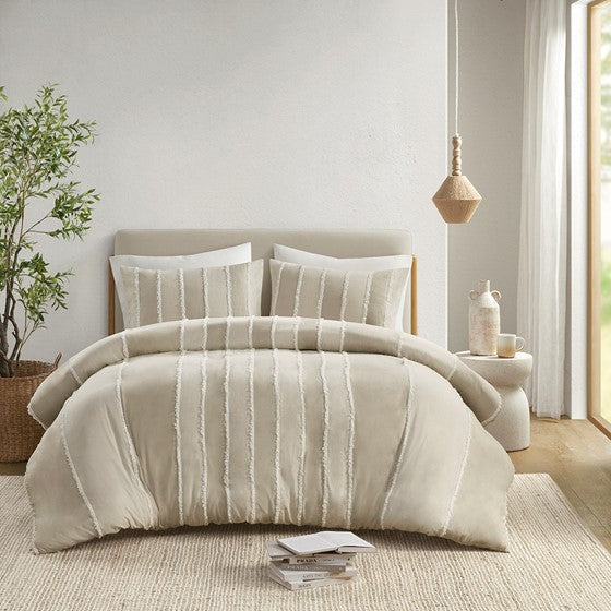 English Elm Full/Queen Boho Striped Cotton Duvet Cover Set with Clip Jacquard Trim, OEKO-TEX, Machine Washable B035P217803