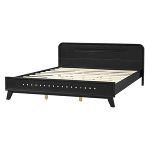English Elm Pine Solid Wood Queen Platform Bed Matte Finish Tall Headboard No Box Spring Black N770PQ291030B