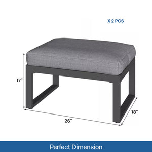 English Elm Set of 2 Outdoor Aluminum Powder-coated Patio Ottomans with Water-repellent Cushions Black+Grey B082P455135