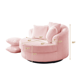 English Elm 360° Swivel Round Corduroy Lounge Chair Oversized Sculptural Seat for Living Room Pink W3705S00040