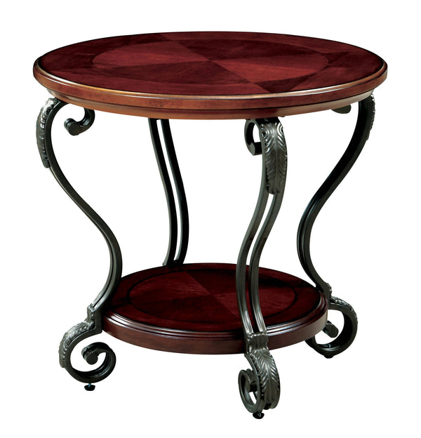 English Elm Traditional Ornate Brown Cherry End Table with Scroll Metal Legs, Open Shelf, 28"L x 28"W x 26.5"H, Classic Accent Piece B011P184987