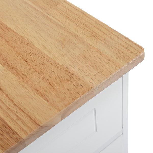 English Elm K&k Rolling Kitchen Island Rubber Wood Top Fluted Cabinet Built-in Charging Station White N707S221571W