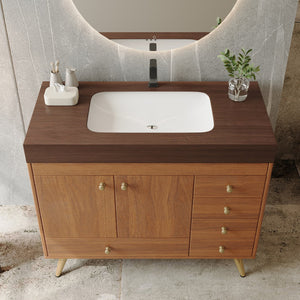 English Elm 36" Freestanding Bathroom Vanity Sintered Stone Top Ceramic Sink Stainless Steel Legs Brown,Gold,Walnut,White W3136S00071