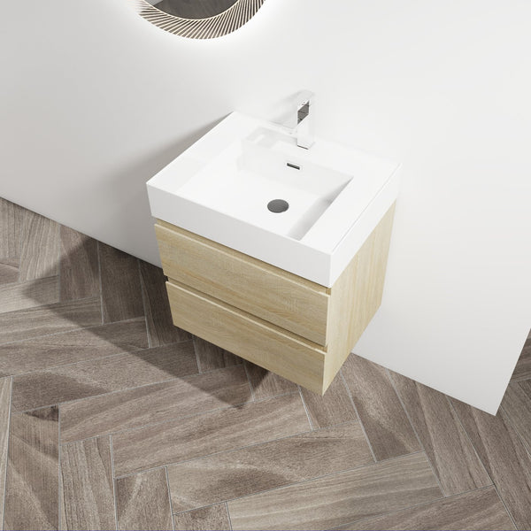 English Elm 24" Wall-Mounted Bathroom Vanity With Resin Sink, Soft-Close Drawers & Space-Saving Design For Style W999S00196