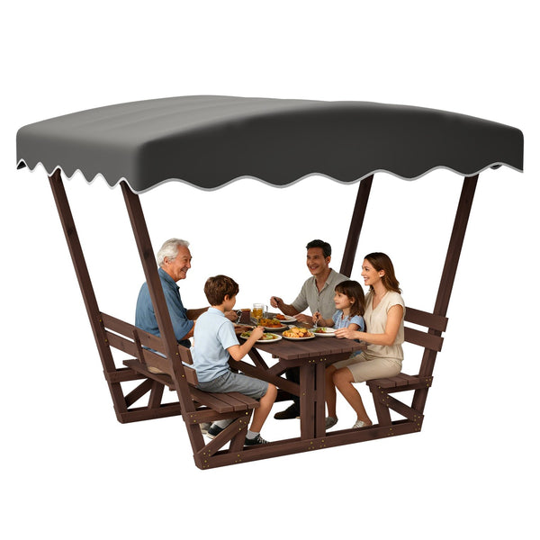 English Elm 5'x3' Wooden Gazebo Patio Shelter with Oxford Canopy Bench Seating and Slatted Table W1422S00075