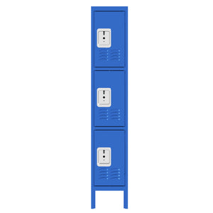 English Elm 66"H Metal Lockers 3-Door Blue with Ventilation, Mirrors & Anti-Pry Locks for Gym Office School Home Garage T2398P342713