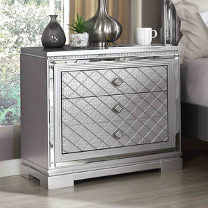 English Elm Glam Mirrored Nightstand with Jewelry Drawer Usb Port and Hollywood Regency Cross-hatch B2741P436970