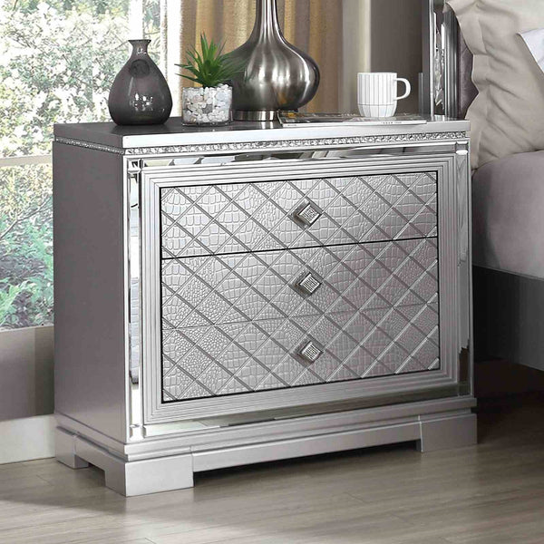 English Elm Glam Mirrored Nightstand with Jewelry Drawer Usb Port and Hollywood Regency Cross-hatch B2741P436970