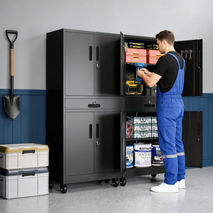 English Elm Metal Rolling Garage Cabinet with Pegboard Door Drawer Locking Storage and Adjustable Shelves T2398P465998