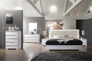 English Elm White Lacquer Wood 2-Drawer Nightstand High Gloss Modern Bedside Table Poplar Engineered Wood 24"W B011P353743
