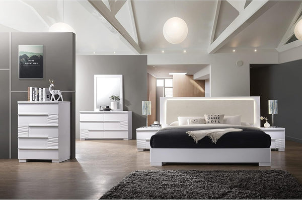 English Elm White Lacquer Wood 2-Drawer Nightstand High Gloss Modern Bedside Table Poplar Engineered Wood 24"W B011P353743